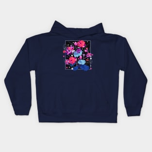 Dragon flies and Lotus Flowers motif-pink purple and blue in black Kids Hoodie